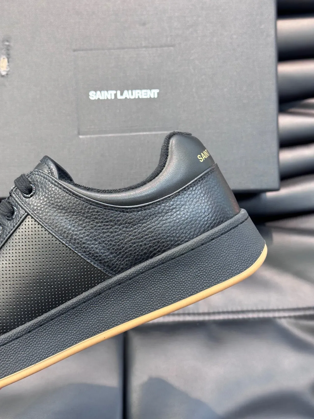 Saint Laurent Black Beige Leather Perforated Panel Lifestyle Sneakers 6