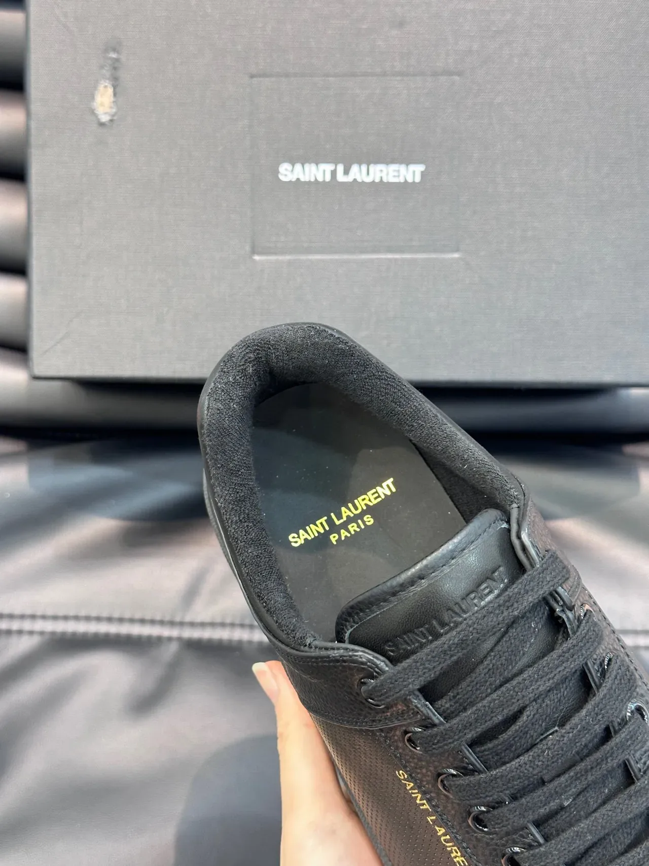 Saint Laurent Black Beige Leather Perforated Panel Lifestyle Sneakers 7