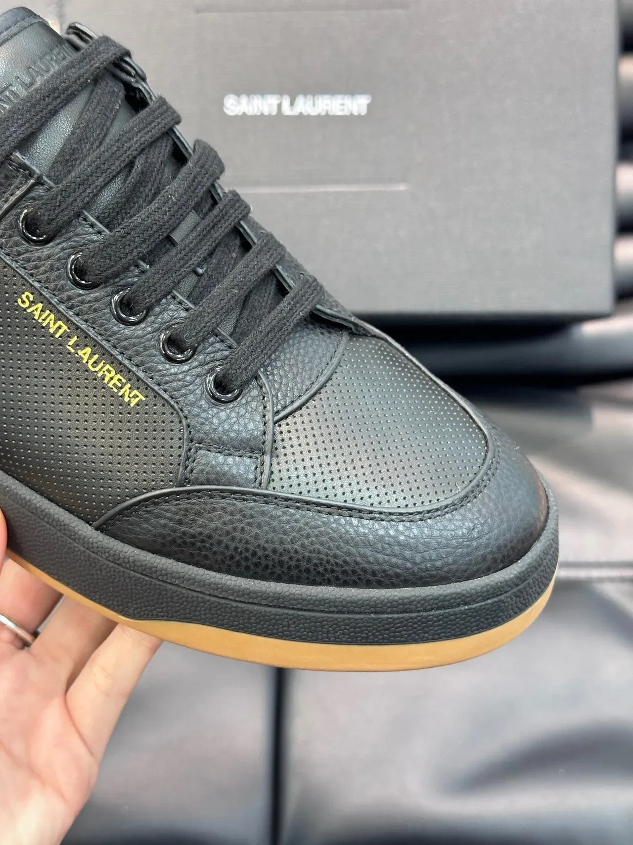 Saint Laurent Black Beige Leather Perforated Panel Lifestyle Sneakers 8
