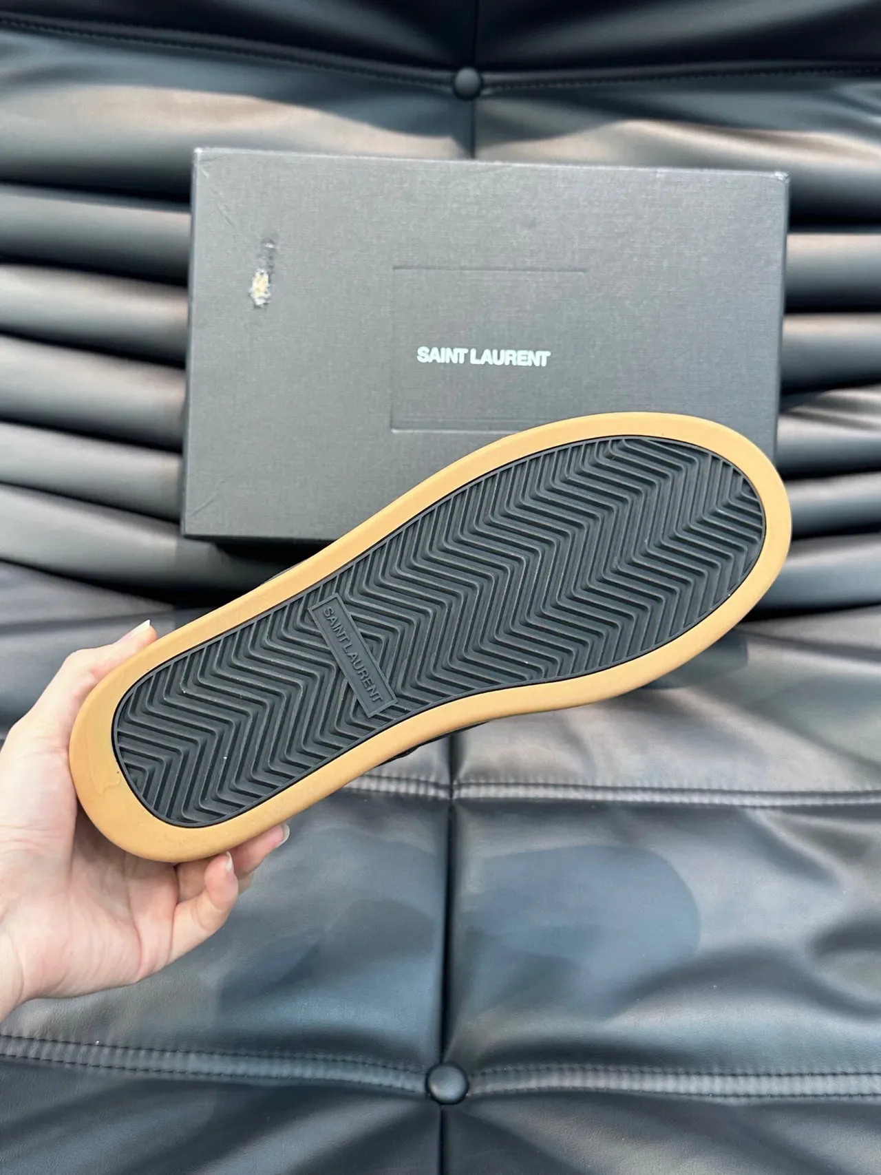 Saint Laurent Black Beige Leather Perforated Panel Lifestyle Sneakers 9