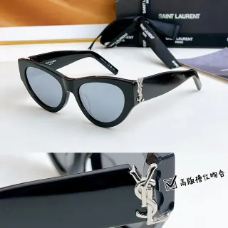 Saint Laurent 黑色银色猫眼轮廓光泽醋酸墨镜