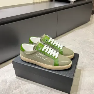 Saint Laurent Embroidered Logo Olive Green Canvas and Leather Lifestyle Sneakers