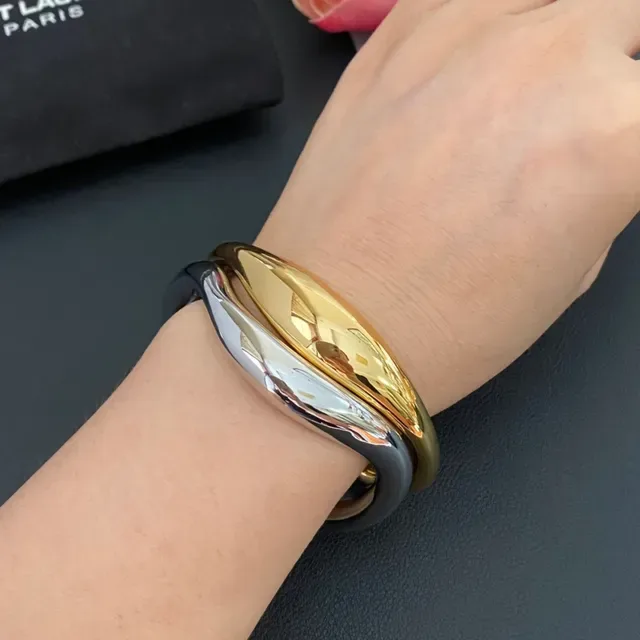 Saint Laurent Bracelets en Or et Argent Polis en Forme de C Ouverts 2