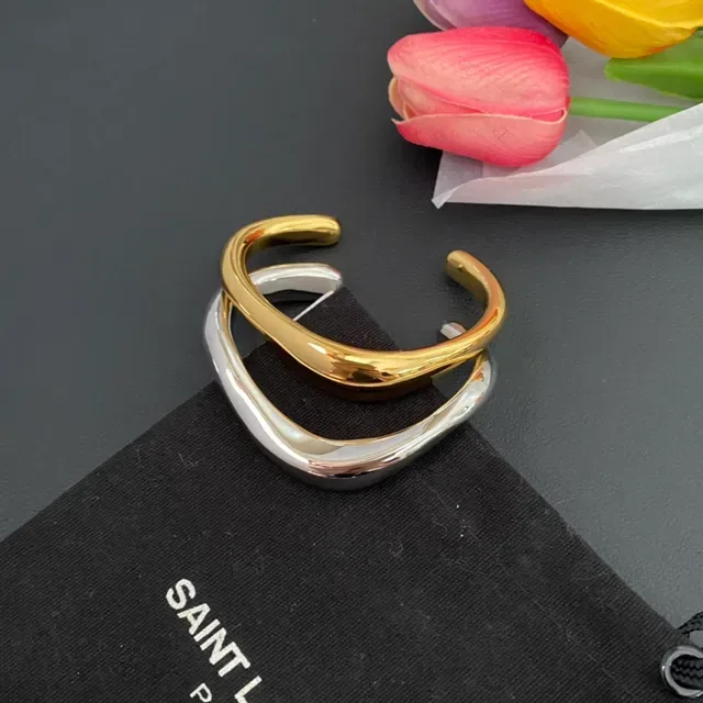 Saint Laurent Bracelets en Or et Argent Polis en Forme de C Ouverts 5