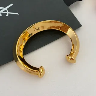 Saint Laurent Gold Polished Open Cuff Bracelet