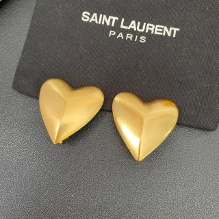 Saint Laurent Gold Sculpted Heart Metallic Earrings