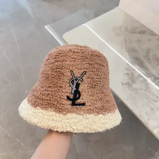 Saint Laurent Monogram Embroidered Two-Tone Shearling Bucket Hat