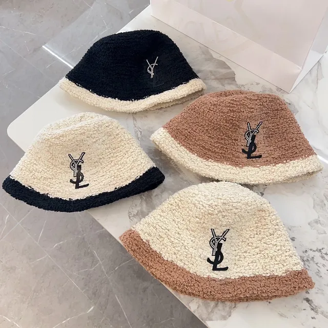 Saint Laurent Monogram Embroidered Two-Tone Shearling Bucket Hat 2