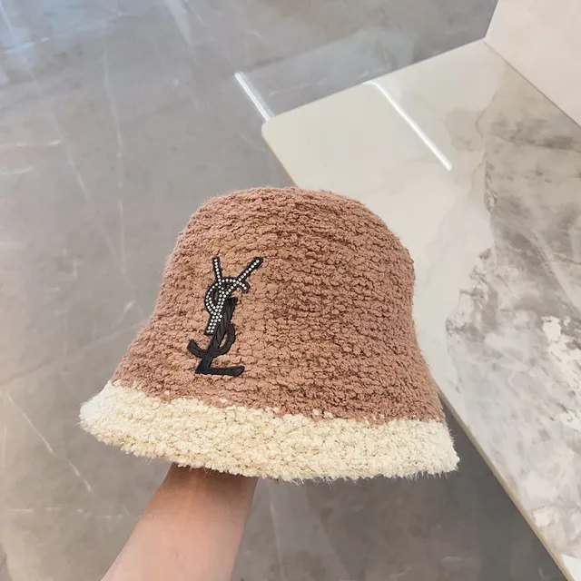 Saint Laurent Monogram Embroidered Two-Tone Shearling Bucket Hat 5