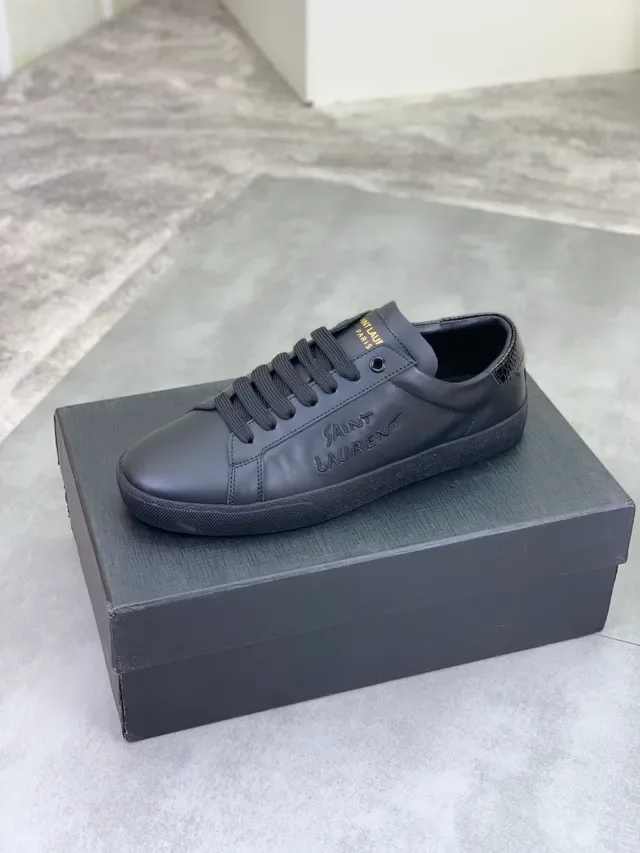 Saint Laurent Niki Preto Couro Liso Parte Superior Embossado Marca Estilo de Vida Tênis 4
