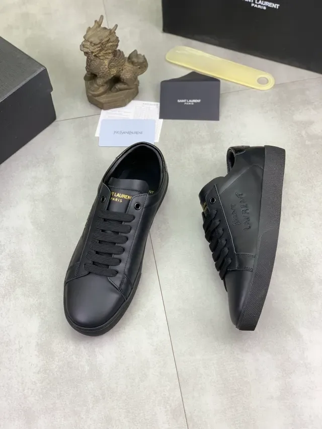 Saint Laurent Niki Preto Couro Liso Parte Superior Embossado Marca Estilo de Vida Tênis 5