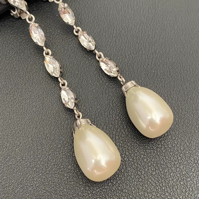 Saint Laurent Pearl and Crystal Teardrop Drop Earrings 5