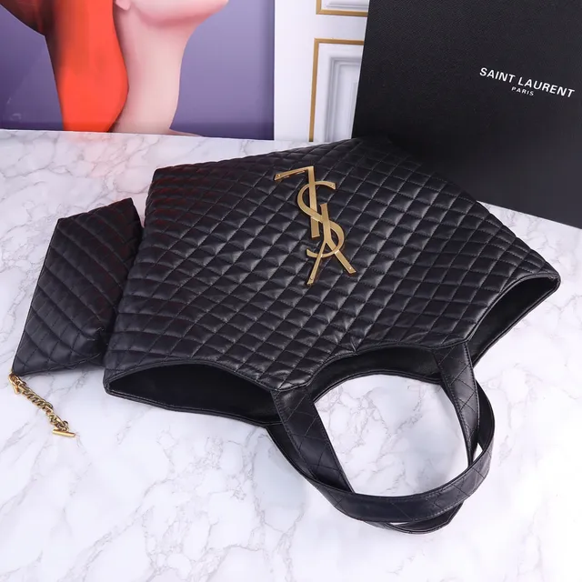 Saint Laurent sac tote en denim texturé bleu matelassé avec couture diamant 3