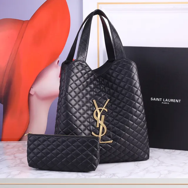 Saint Laurent sac tote en denim texturé bleu matelassé avec couture diamant 5