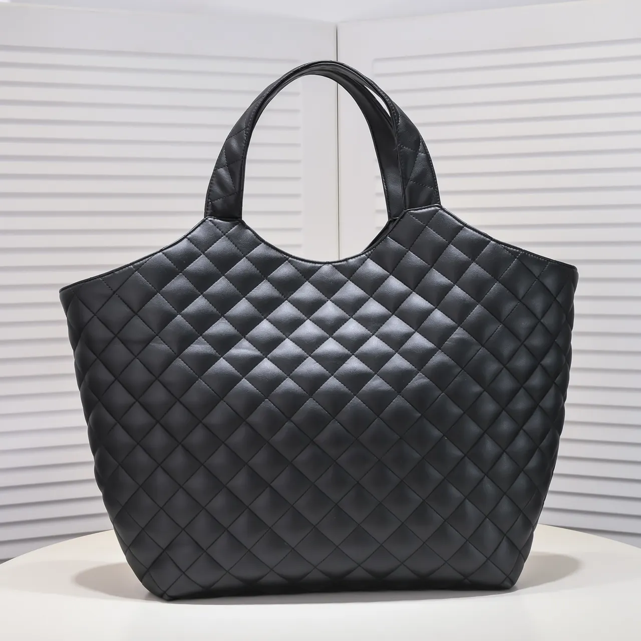 Saint Laurent Quilted Diamond-Stitch Tote Black Gold YSL Logo Tote Bag 2