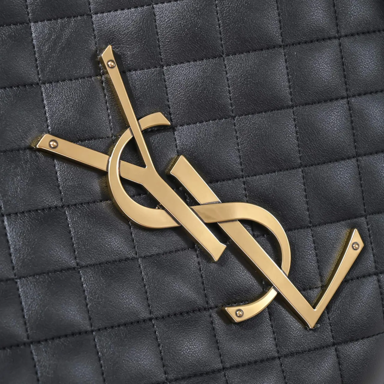 Saint Laurent Quilted Diamond-Stitch Tote Black Gold YSL Logo Tote Bag 4