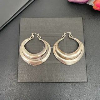 Saint Laurent Silver Triple-Layered Asymmetrical Hoop Earrings