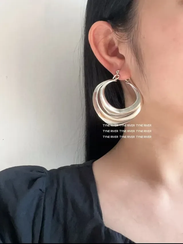 Saint Laurent Silver Triple-Layered Asymmetrical Hoop Earrings 2