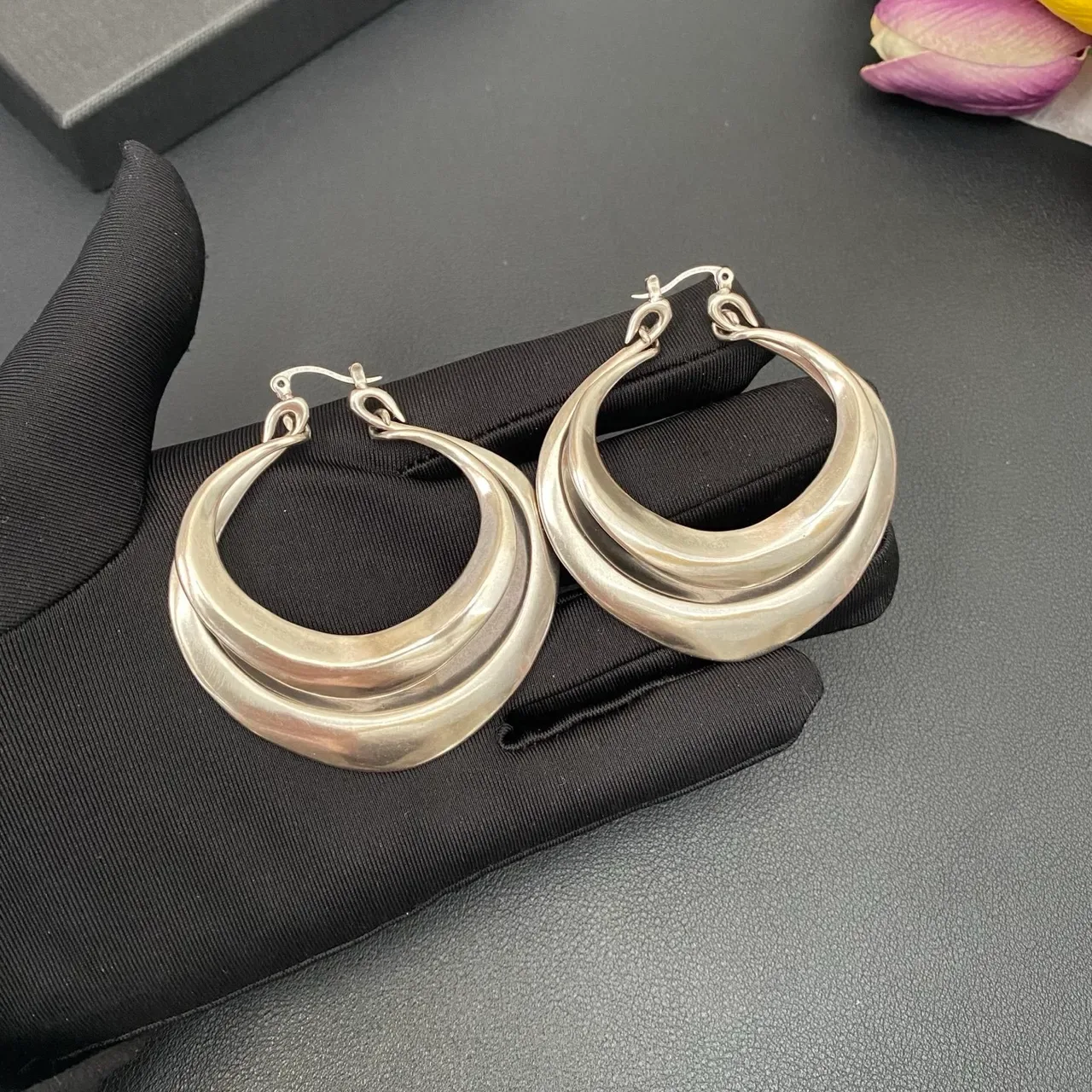 Saint Laurent Silver Triple-Layered Asymmetrical Hoop Earrings 6