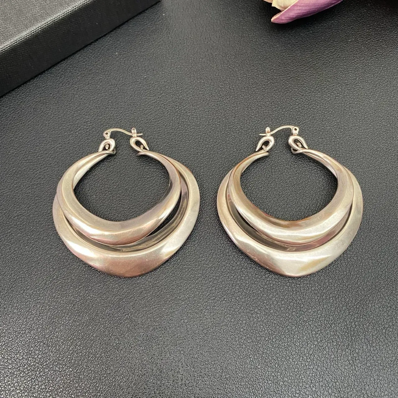 Saint Laurent Silver Triple-Layered Asymmetrical Hoop Earrings 9