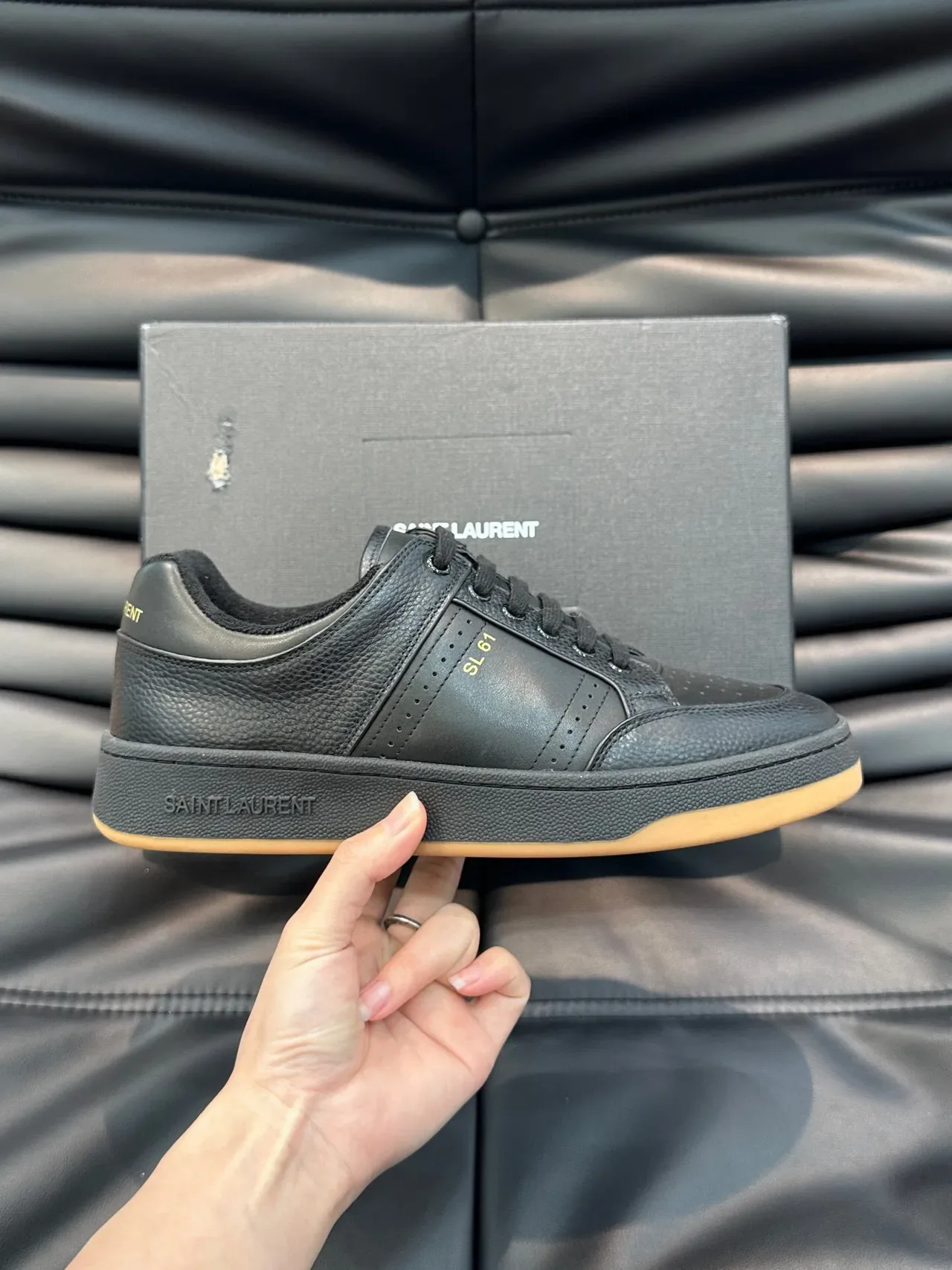 Saint Laurent SL 61 Black Pebbled Leather Lifestyle Sneakers 4