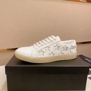 Saint Laurent White Beige Leather Star-Perforated Side Panels Lifestyle Sneakers