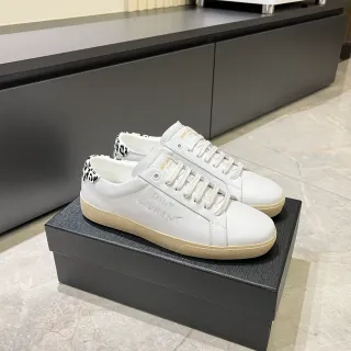 Saint Laurent White Beige Leather Upper Embossed Branding Lifestyle Sneakers