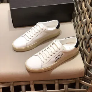 Saint Laurent White Beige Low-Top Leather Upper Lifestyle Sneakers
