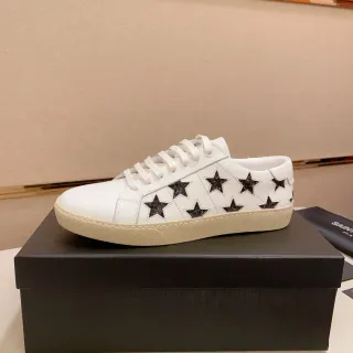 Saint Laurent White Black Leather Glitter Stars Lifestyle Sneakers