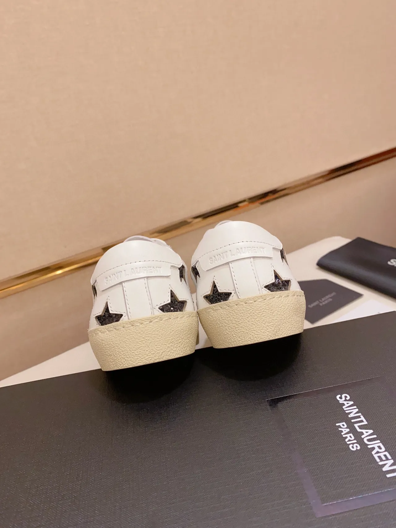 Saint Laurent Blanc Noir Cuir Étoiles Glitter Lifestyle Sneakers 4
