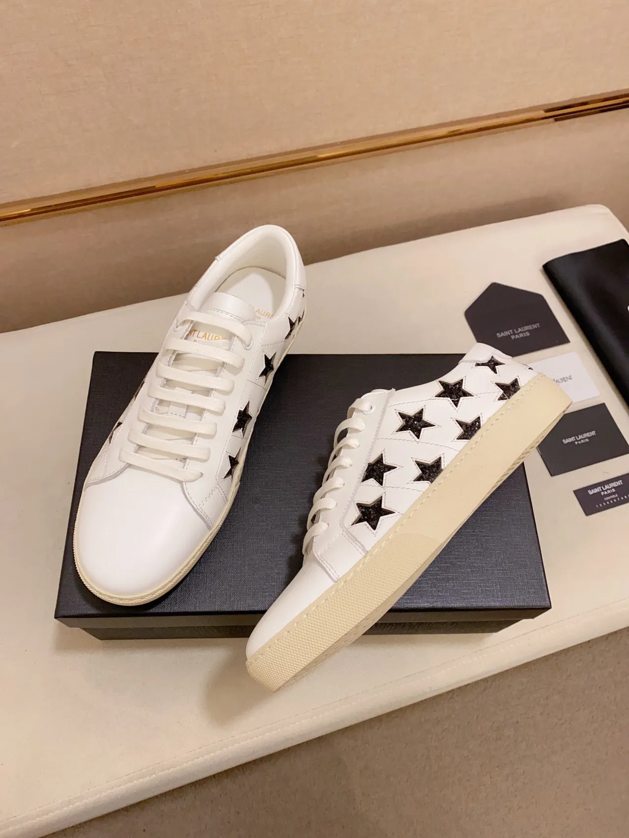 Saint Laurent Blanc Noir Cuir Étoiles Glitter Lifestyle Sneakers 5