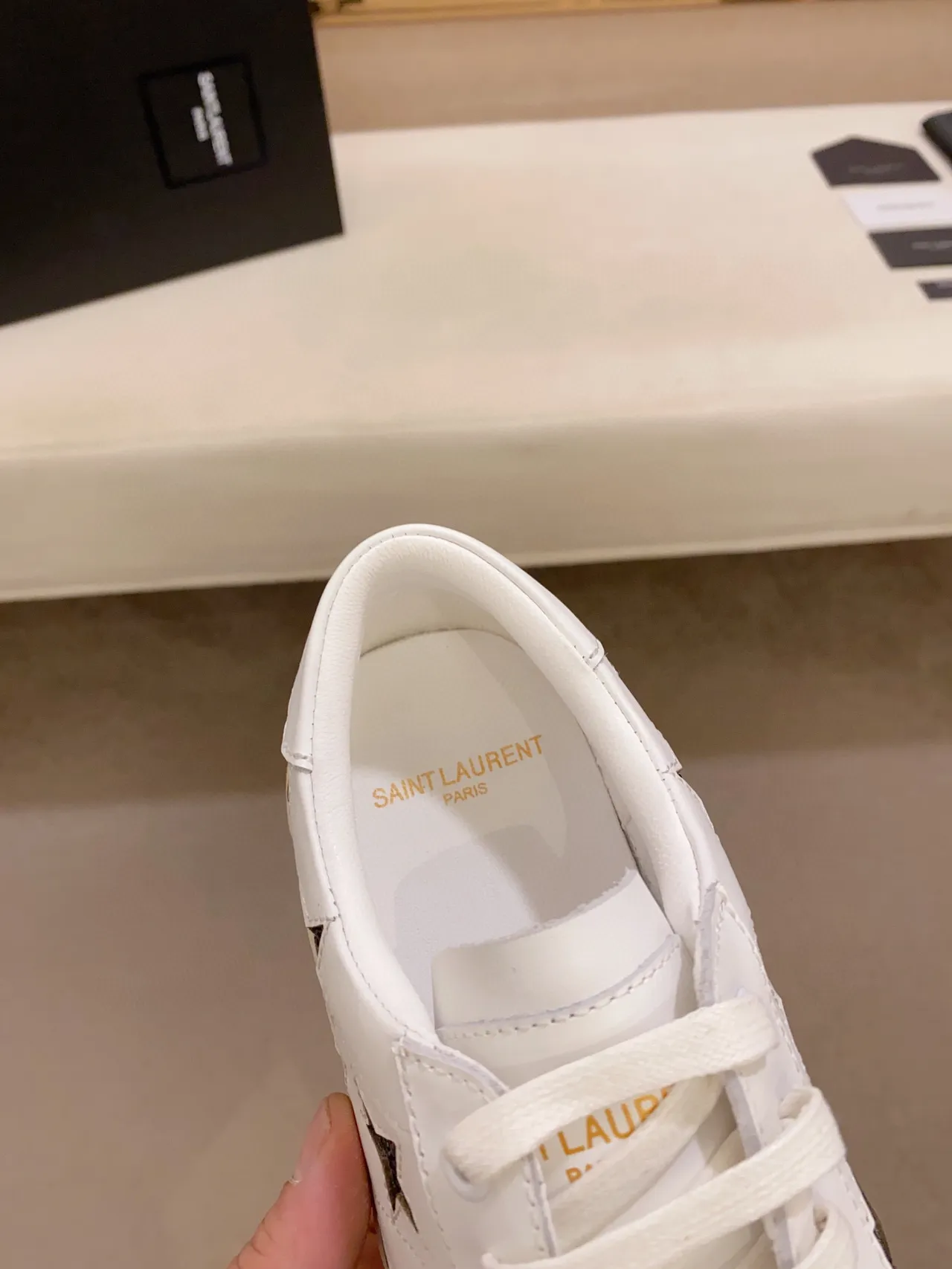 Saint Laurent Blanc Noir Cuir Étoiles Glitter Lifestyle Sneakers 6
