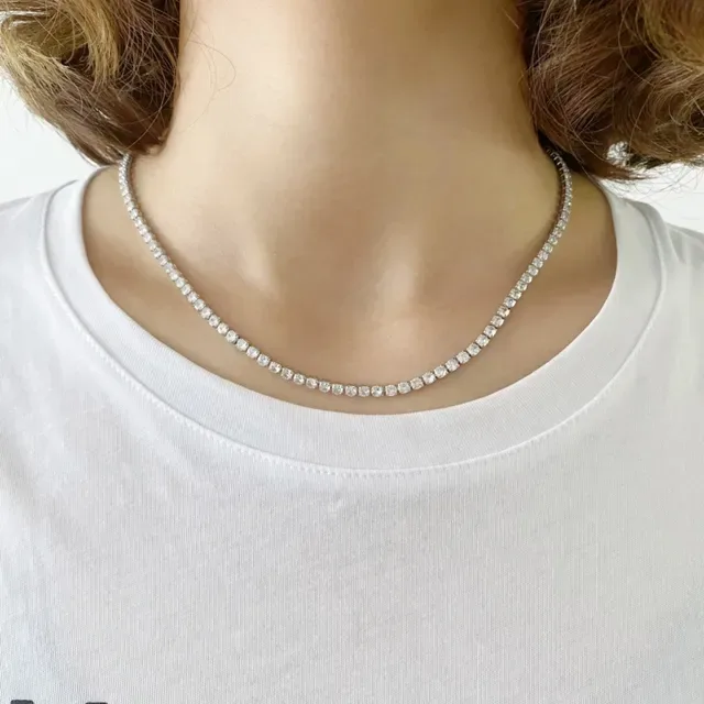 قلادة سلسلة سانت لوران YSL فضي أبيض pave-set حجر قفل مونوغرام 3