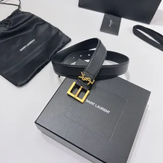 Saint Laurent YSL 花纹腰带 黑色 镀金 压纹 扣头 皮革腰带