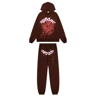 Sp5der Brown Pink Graphic-Print Oversized Fit Tracksuit