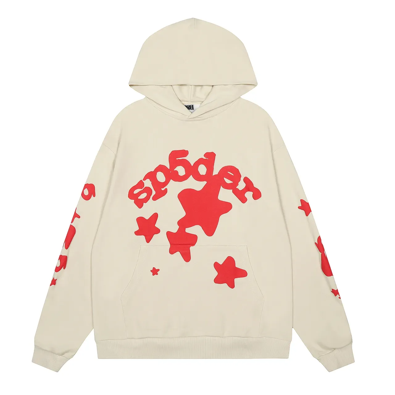 Sp5der Hoodie Oversized Fit Beige Red Gráfico 13