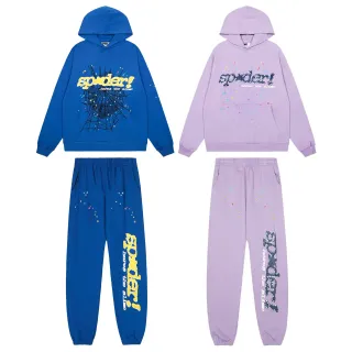 Sp5der Spider! Here's The Slime Blue Multicolor Oversized Fit Graphic-Print Tracksuit