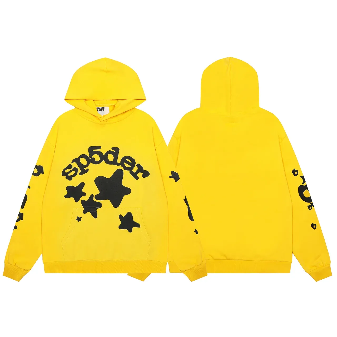 Sp5der أصفر أسود Oversized هودي طباعة جرافيكية جوجرز تراكسوت 4