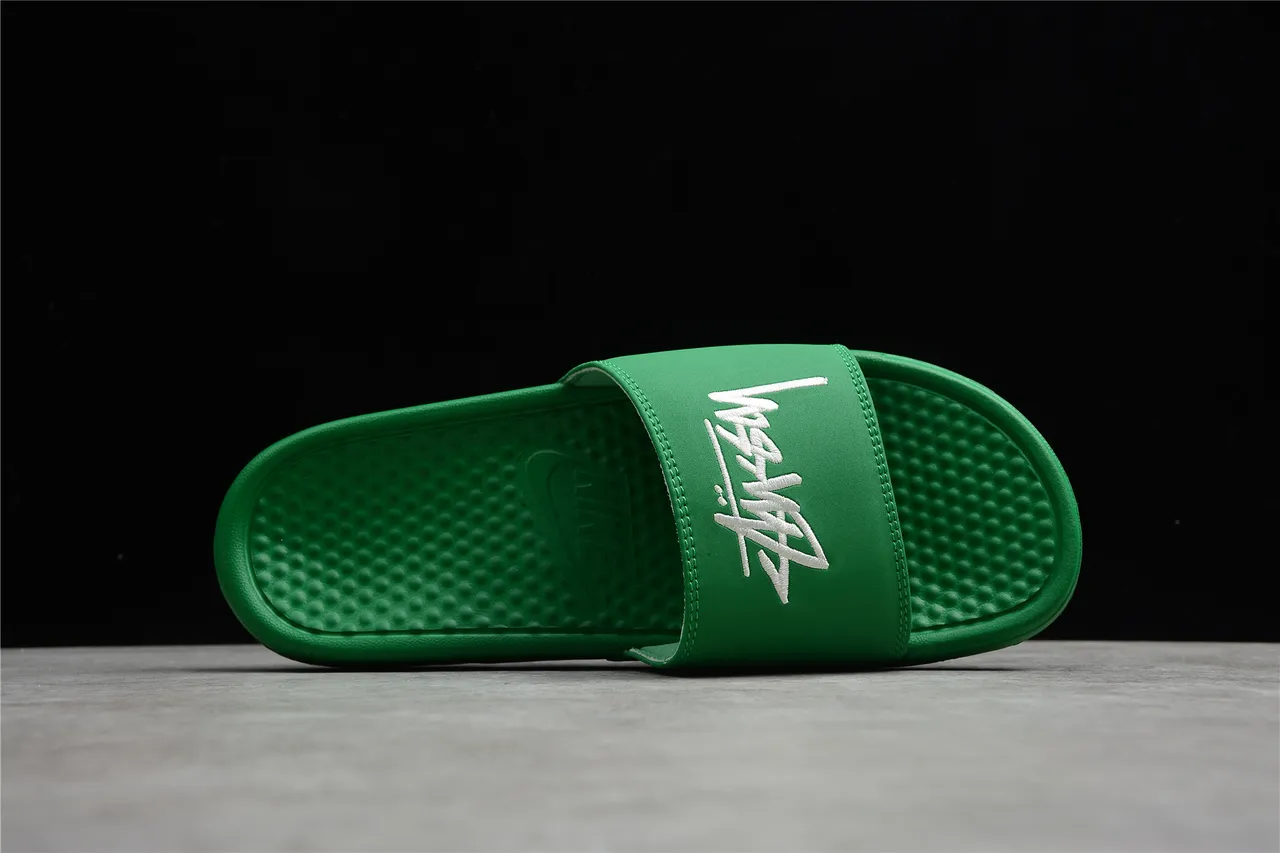 Stussy Signature Logo Slide Green White Molded Rubber Single-Strap Slippers 4