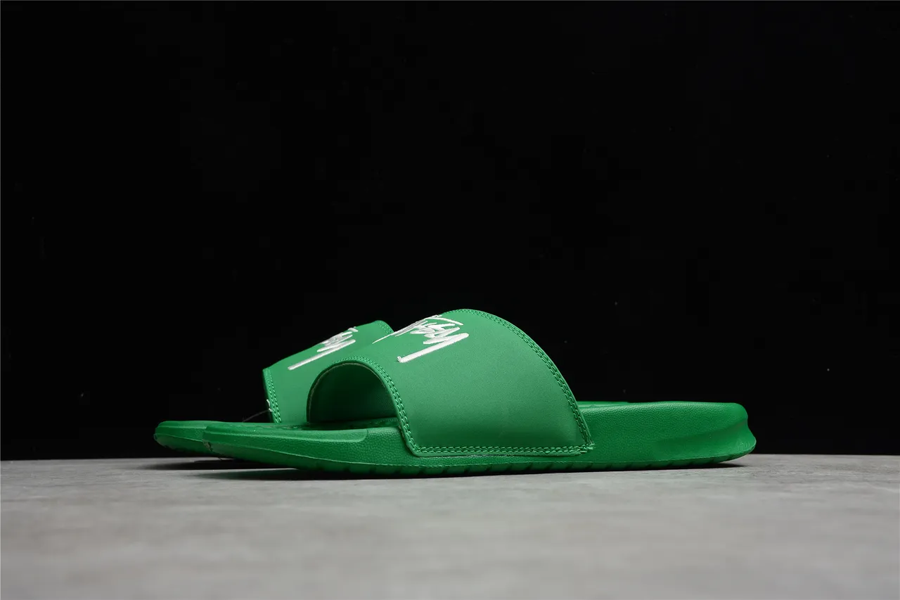 Stussy Signature Logo Slide Green White Molded Rubber Single-Strap Slippers 6