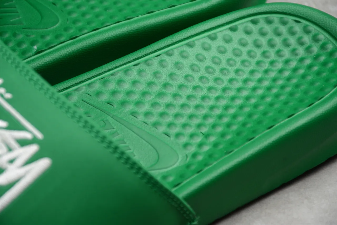 Stussy Signature Logo Slide Green White Molded Rubber Single-Strap Slippers 10