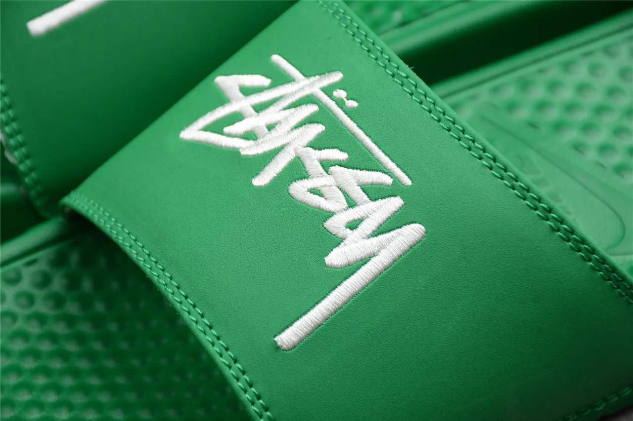 Stussy Signature Logo Slide Green White Molded Rubber Single-Strap Slippers 11