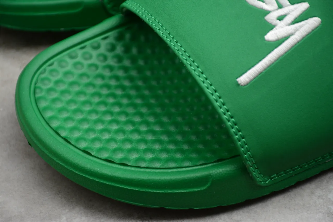 Stussy Signature Logo Slide Green White Molded Rubber Single-Strap Slippers 12