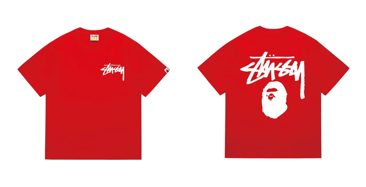 Stussy x A Bathing Ape Stock Logo Red T-Shirt 4