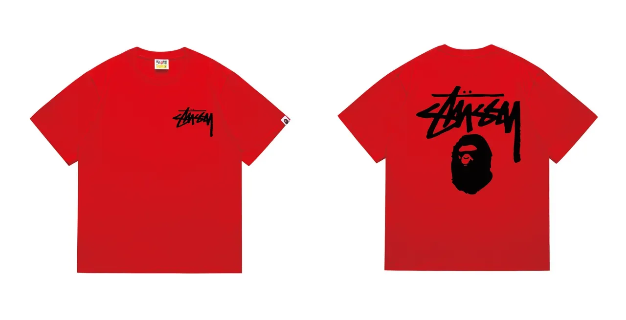Stussy x A Bathing Ape Stock Logo Red T-Shirt 10