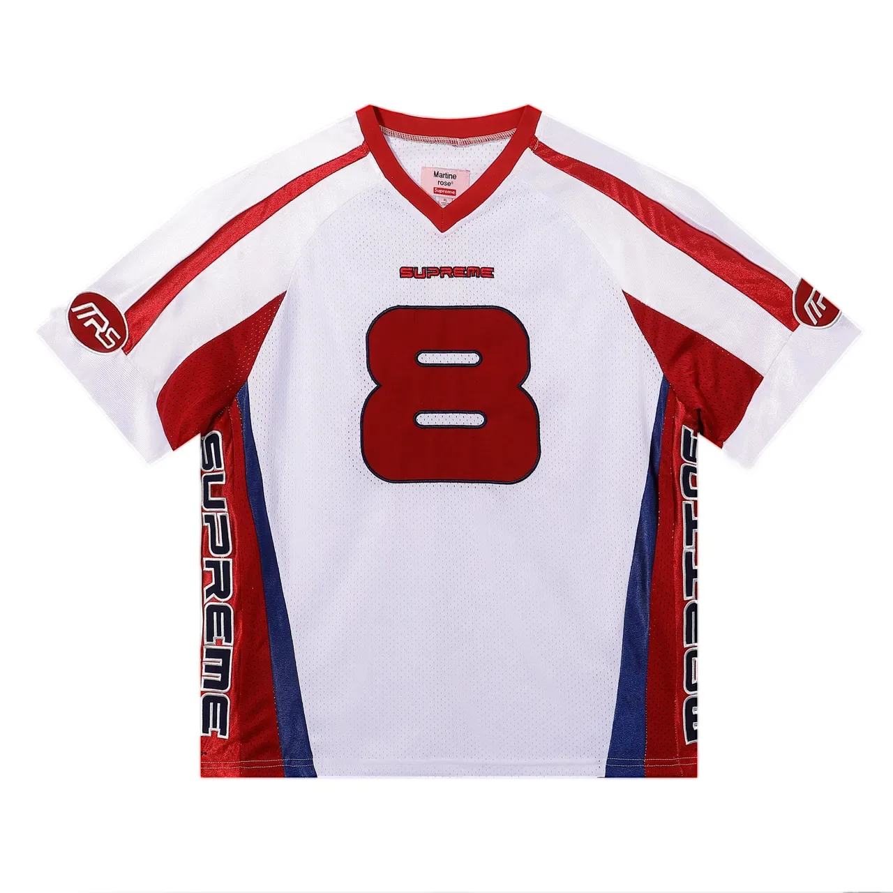 Supreme Rose Collaboration White Red V-Neck Mesh Construction Jersey 5