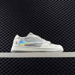 The North Face Air Jordan 1 Low Gray Beige Holographic Iridescent Panel Lifestyle Sneakers