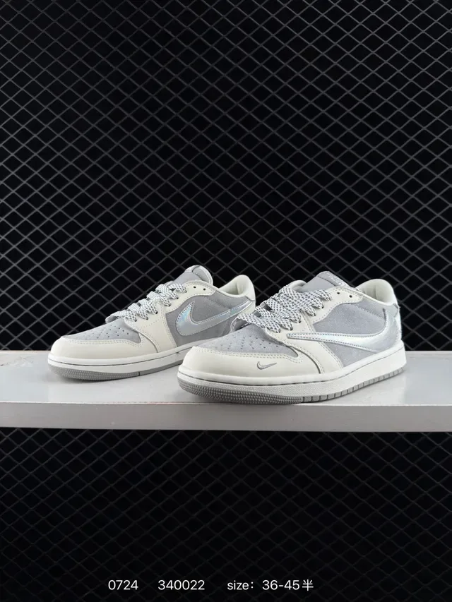 The North Face Air Jordan 1 Low Gray Beige Holographic Iridescent Panel Lifestyle Sneakers 2