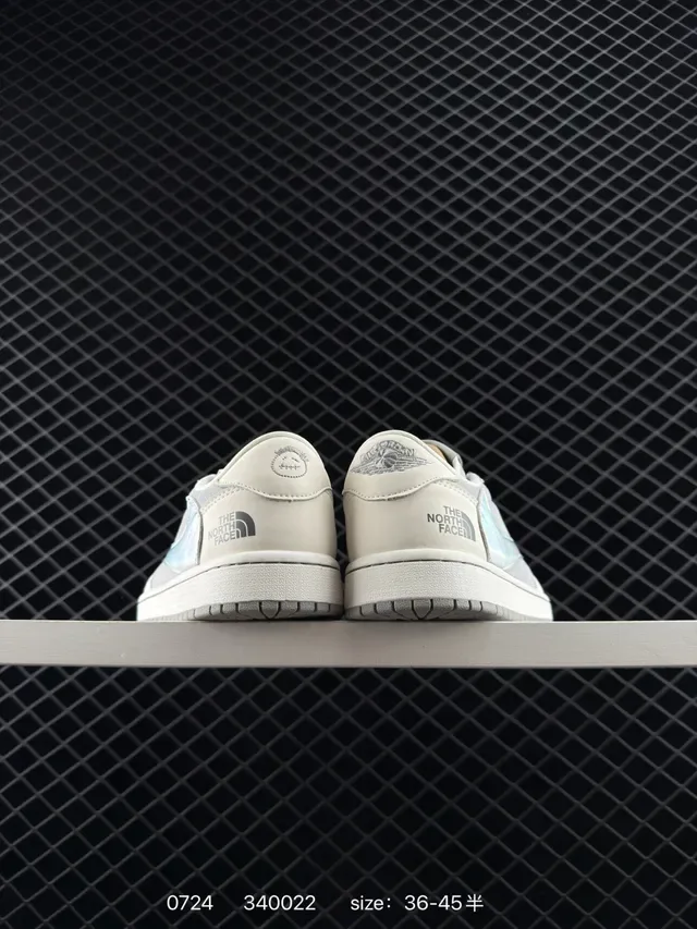 The North Face Air Jordan 1 Low Gray Beige Holographic Iridescent Panel Lifestyle Sneakers 3