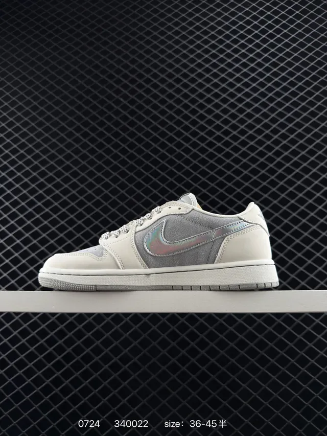 The North Face Air Jordan 1 Low Gray Beige Holographic Iridescent Panel Lifestyle Sneakers 4